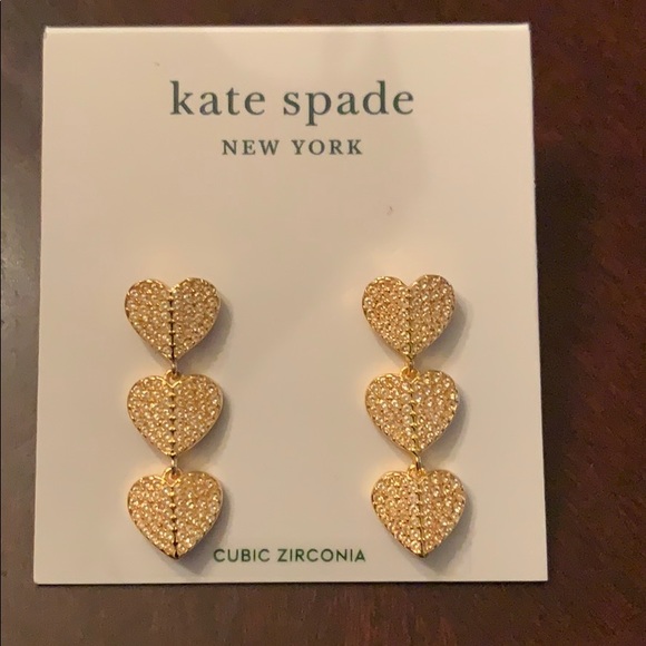Kate Spade Triple Heart Drop Earrings, Gold - Picture 5 of 5